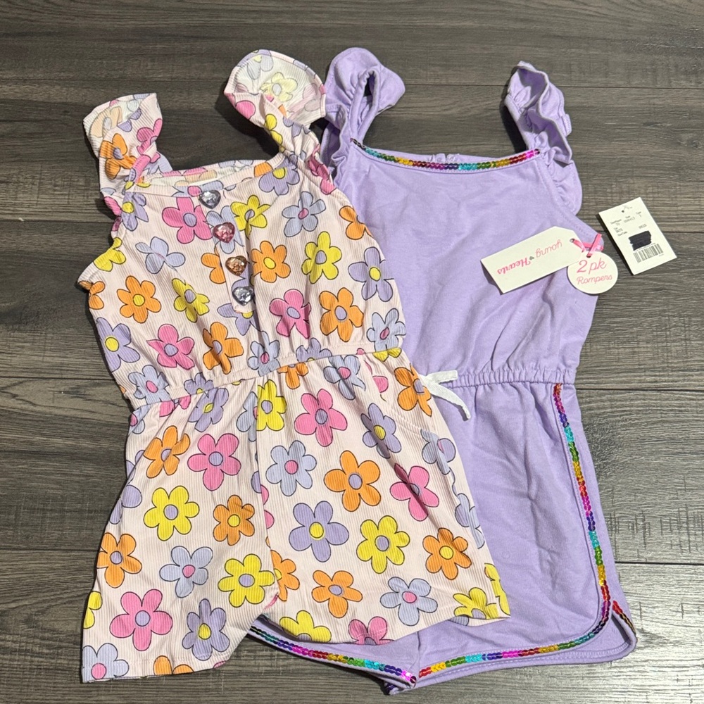 Floral and Purple Ruffle Romper Set